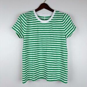 J. Crew Striped Cotton Crewneck Short Sleeve Girlfriend Tee Green Size M NWT